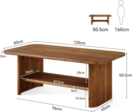 Masuta de cafea, 120 x 60 cm, masa canapea Maro din Lemn - MCM5 - Img 6