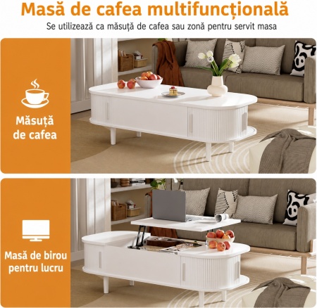 Masuta de cafea Rabatabila, 110 cm, masa canapea cu Usi Glisante Riflate, Alb / Negru / Maro / Gri / Alb-Maro - MCA1 - Img 11