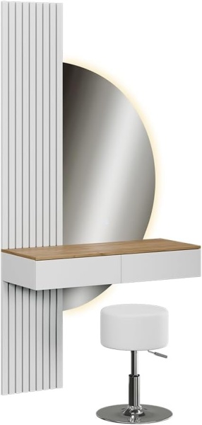 Masuta machiaj alba cu Oglinda LED si 2 Sertare pentru Cosmetice, Set Masa toaleta 100 cm, masuta cosmetica cu Riflaj, vanity - SEA831 - Img 4