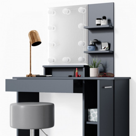 Masuta machiaj cu Oglinda LED si 1 Sertar pentru Cosmetice, Set Masa toaleta 90 cm, masuta cosmetica, vanity - SEN229 - Img 2