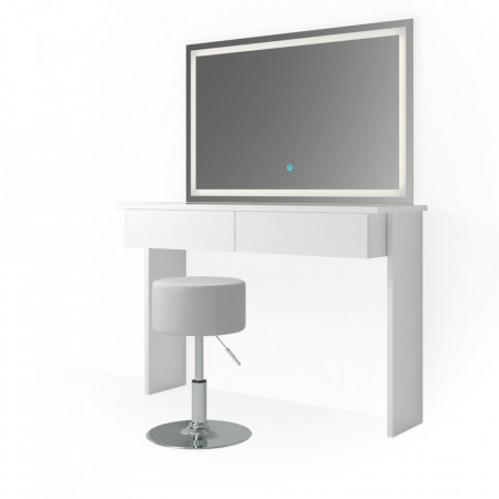 Masuta machiaj cu Oglinda LED si 2 Sertare pentru Cosmetice, Set Masa toaleta 120 cm, Alb Lucios, masuta cosmetica, vanity - SEA411 - Img 2