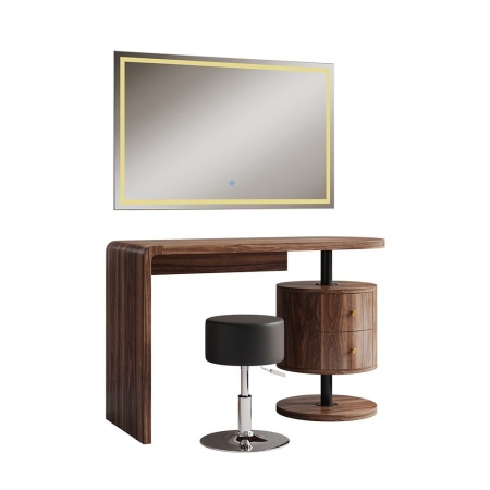 Masuta machiaj cu Oglinda LED si 2 Sertare pentru Cosmetice, Set Masa toaleta 120 cm, Maro, masuta cosmetica, vanity - SEM244 - Img 3