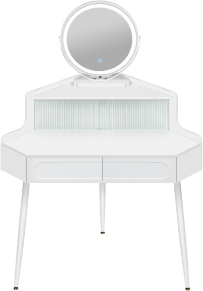 Masuta machiaj cu Oglinda LED si 2 Sertare pentru Cosmetice, Set Masa toaleta 90 cm, Alb, masuta cosmetica, vanity - SEA493 - Img 2