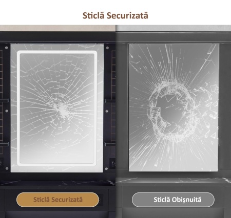 Masuta machiaj cu Oglinda LED si 2 Sertare pentru Cosmetice, Set Masa toaleta 150 cm, Negru / Maro, masuta cosmetica, vanity - SEN259 - Img 4