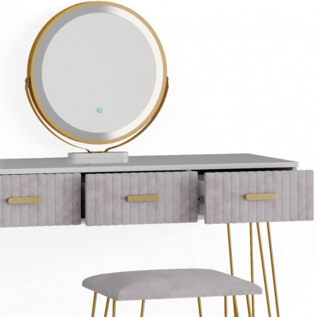 Masuta machiaj cu Oglinda LED si 3 Sertare pentru Cosmetice, Set Masa toaleta 100 cm, Alb, masuta cosmetica, vanity - SEA395 - Img 4