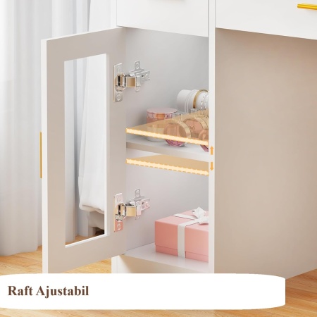 Masuta machiaj cu Oglinda LED si 3 Sertare pentru Cosmetice, Set Masa toaleta 110 cm, Alb, masuta cosmetica, vanity - SEA2 - Img 4