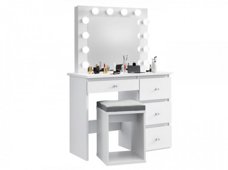 Masuta machiaj cu Oglinda LED si 4 Sertare pentru Cosmetice, Set Masa toaleta 94 cm, Alb, masuta cosmetica, vanity - SEA538 - Img 7