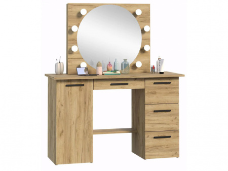 Masuta machiaj cu Oglinda LED si 4 Sertare pentru Cosmetice, Set Masa toaleta 120 cm, Stejar, masuta cosmetica, vanity - SEM514 - Img 3