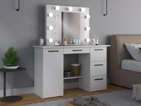 Masuta machiaj cu Oglinda LED si 4 Sertare pentru Cosmetice, Set Masa toaleta 120 cm, Alb, masuta cosmetica, vanity - SEA544 - Img 7