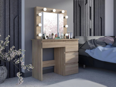 Masuta machiaj cu Oglinda LED si 4 Sertare pentru Cosmetice, Set Masa toaleta 94 cm, masuta cosmetica, vanity - SEM525 - Img 6