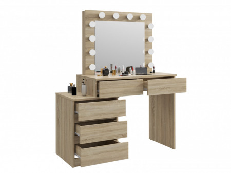 Masuta machiaj cu Oglinda LED si 5 Sertare pentru Cosmetice, Set Masa toaleta 112 cm, masuta cosmetica, vanity - SEM509 - Img 3