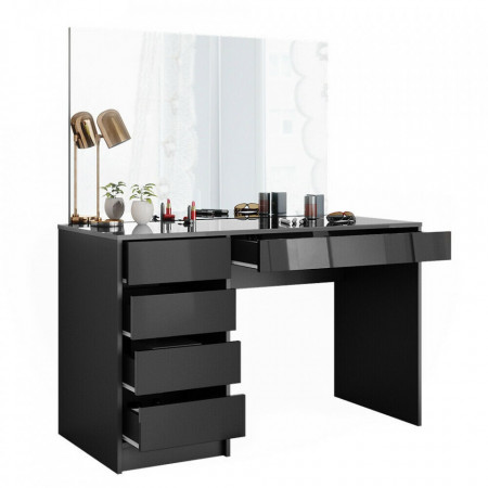 Masuta machiaj cu Oglinda LED si 5 Sertare pentru Cosmetice, Set Masa toaleta 120 cm, Gri, masuta cosmetica, vanity - SEG207 - Img 2