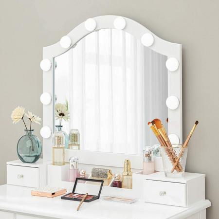 Masuta machiaj cu Oglinda LED si 5 Sertare pentru Cosmetice, Set Masa toaleta 80 cm, Alb, masuta cosmetica, vanity - SEA375 - Img 5