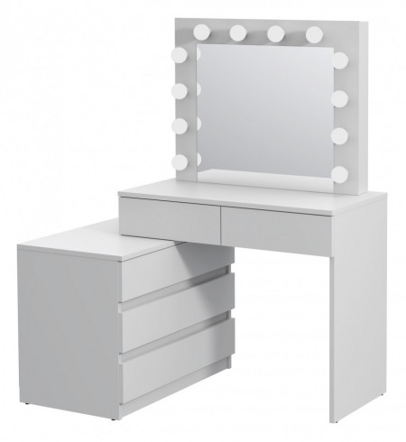 Masuta machiaj cu Oglinda LED si 5 Sertare pentru Cosmetice, Set Masa toaleta 130 cm, Alb, masuta cosmetica, vanity - SEA541 - Img 4