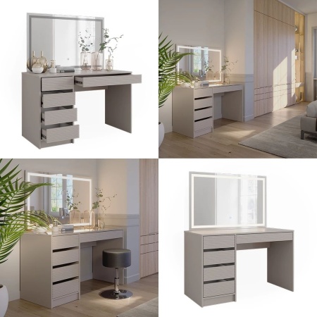 Masuta machiaj cu Oglinda LED si 5 Sertare pentru Cosmetice, Set Masa toaleta 120 cm, masuta cosmetica, vanity - SEC214 - Img 2