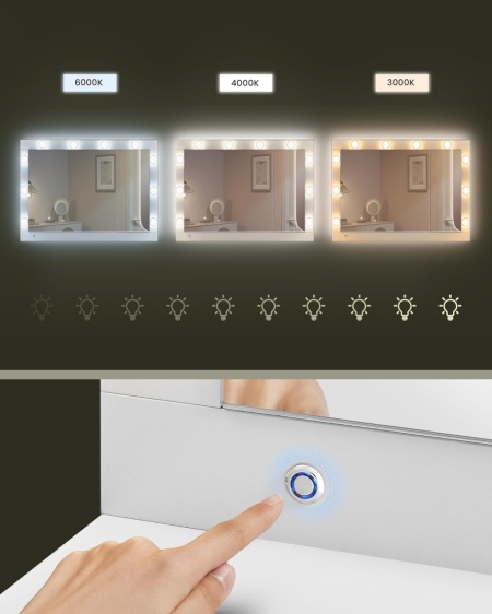 Masuta machiaj cu Oglinda LED si 5 Sertare pentru Cosmetice, Set Masa toaleta 125 cm, Alb, masuta cosmetica, vanity - SEA803 - Img 7