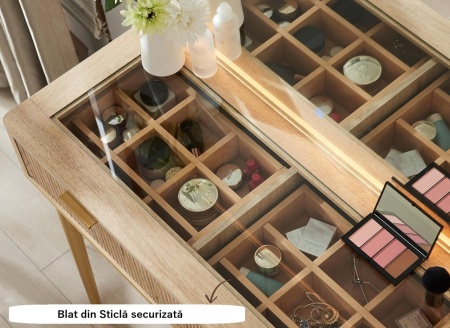 Masuta machiaj cu Oglinda LED si 5 Sertare pentru Cosmetice, Set Masa toaleta 122 cm, Alb, Antracit sau Culoarea Stejar, masuta cosmetica cu Riflaj, vanity - SEM21 - Img 5