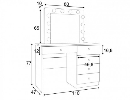 Masuta machiaj cu Oglinda LED si 5 Sertare pentru Cosmetice, Set Masa toaleta 110 cm, Alb, masuta cosmetica, vanity - SEA534 - Img 4