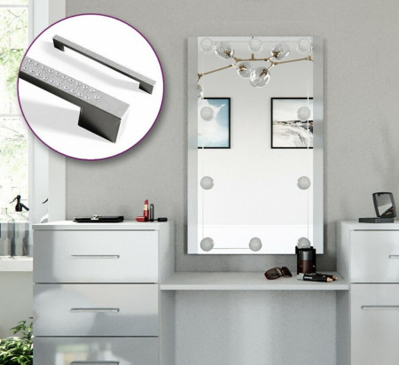 Masuta machiaj cu Oglinda LED si 6 Sertare pentru Cosmetice, Set Masa toaleta 140 cm, Alb, masuta cosmetica, vanity - SEA265 - Img 2