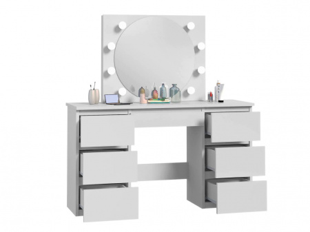 Masuta machiaj cu Oglinda LED si 7 Sertare pentru Cosmetice, Set Masa toaleta 120 cm, Alb, masuta cosmetica, vanity - SEA551 - Img 5