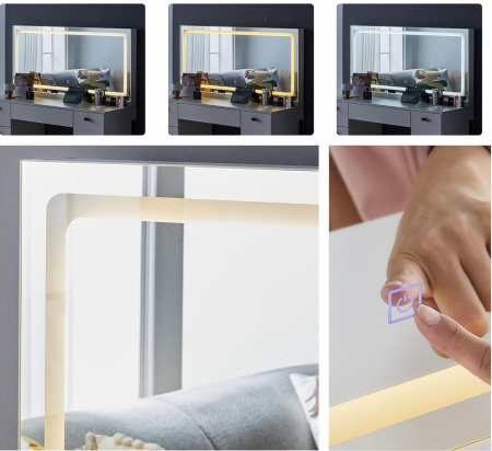 Masuta machiaj cu Oglinda LED si 7 Sertare pentru Cosmetice, Set Masa toaleta 117 cm, Alb, masuta cosmetica, vanity - SEA475 - Img 5
