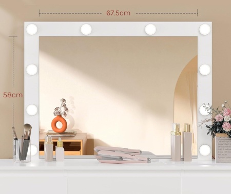 Masuta machiaj cu Oglinda LED si 7 Sertare pentru Cosmetice, Set Masa toaleta 110 cm, Alb, masuta cosmetica, vanity - SEA907 - Img 4