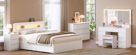 Masuta machiaj cu Oglinda LED si 9 Sertare pentru Cosmetice, Set Masa toaleta 107 cm, Alb, masuta cosmetica, vanity - SEA11 - Img 9