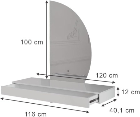 Masuta machiaj cu Oglinda Semiluna LED si 1 Sertar pentru Cosmetice, Set Masa toaleta 80 / 100 / 120 cm, Alb Lucios, masuta vanity, cosmetica - SEA838 - Img 6