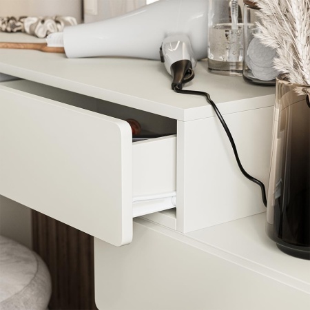 Masuta machiaj cu Oglinda Semiluna LED si 6 Sertare pentru Cosmetice, Set Masa toaleta 100 cm, Alba, masuta vanity, cosmetica - SEA837 - Img 8
