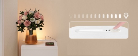 NOA2 - Set 2 Noptiere, 24 cm, foarte inguste, LED, USB si USB-C, Riflaje dormitor - Alb - Auriu - Img 4
