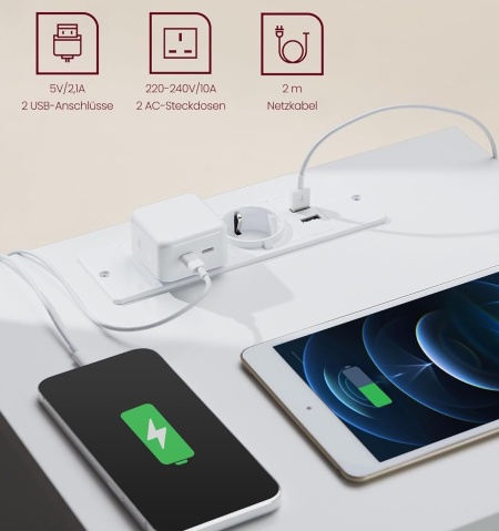 NOA49 - Set 2x Noptiere albe 40x35x59 cm, cu 3 sertare, prize, USB, dormitor - Alb - Img 6