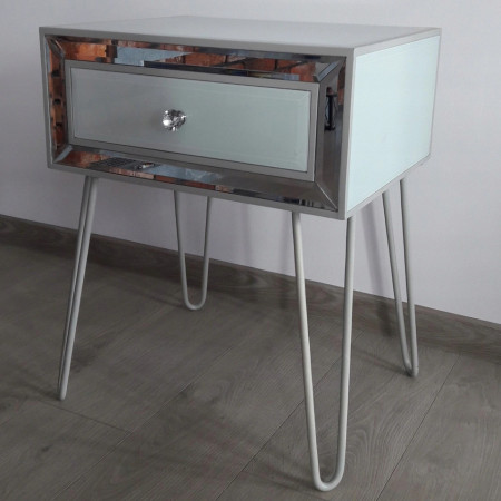 NOOG505 - Noptiera oglinda 50 cm, cu 1 sertar, dormitor - Oglinda - Argintiu-Alb
