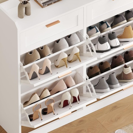 PANA204 - Pantofar 100 cm ingust, 4 compartimente si 2 sertare, pantofare, depozitare pantofi, mobilier hol - Alb - Img 7