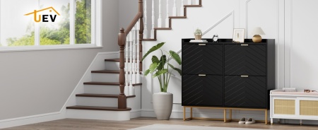 PANN5 - Pantofar 100 cm ingust, 4 compartimente, pantofare, depozitare pantofi, mobilier hol - Negru / Albastru / Gri - Auriu - Img 2