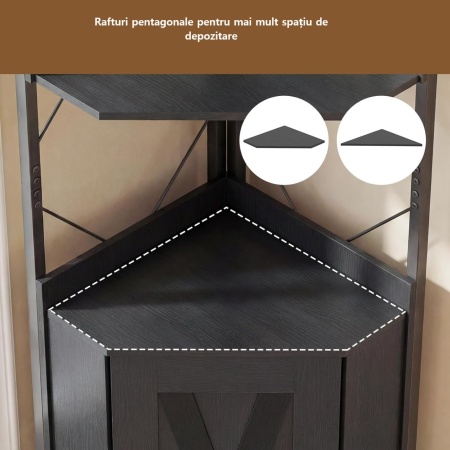 RAAU14 - Raft colt cu 4 polite si 1 dulap, 38 cm pentru birou, hol, living, baie - Auriu Alb / Negru / Maro - Img 9