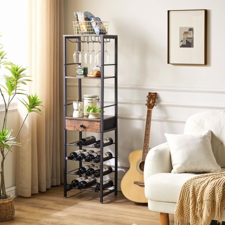 RVI8 - Rafturi Vin, 40 cm, depozitare vin, raft stil industrial, bucatarie, living, dining - Negru / Alb / Maro - Img 6