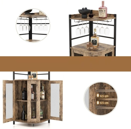 RVI9 - Rafturi Vin, 46 cm, depozitare vin, raft stil industrial, bucatarie, living, dining - Maro - Negru - Img 3