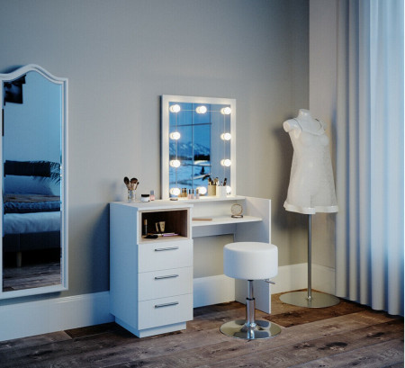 SEA361 - Set Masa toaleta, 100 cm, moderna cosmetica machiaj oglinda, masuta vanity cu sau fara LED- Alb