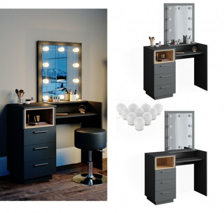 SEG204 - Set Masa toaleta, 100 cm, moderna cosmetica machiaj oglinda, masuta vanity cu sau fara LED- Antracit