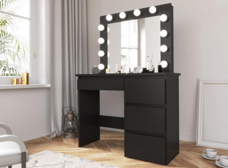 SEN505 - Set Masa toaleta cosmetica machiaj oglinda masuta vanity, oglinda cu LED-uri - Negru