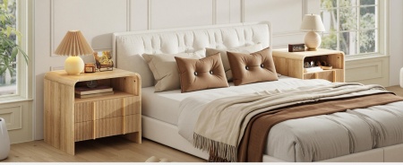 Set 2x Noptiere 55 x 40 x 60 cm, cu 2 sertare si raft, dormitor, Noptiere moderne cu Riflaj - NOM1 - Img 4