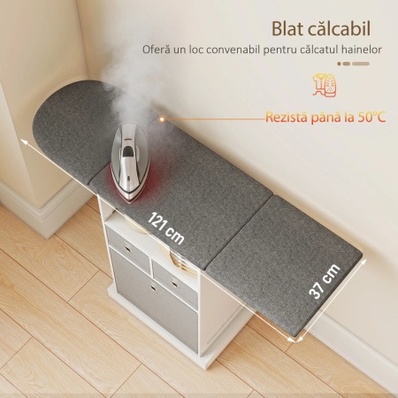2 in 1 Comoda si Masa Calcat cu 3 cosuri si raft, 54 cm - Alb - Gri - COA3 - Img 8