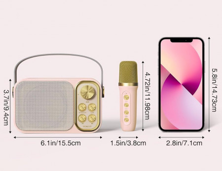 CADC1 - Set Sistem Mini Karaoke si 2 Mini Microfoane, Jucarii copii, Cadou pentru Craciun, Petreceri in familie - Roz - Img 4