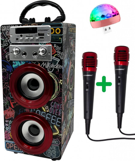 CADC12 - Set Sistem Mini Karaoke si 2 Mini Microfoane, Jucarii copii, Cadou pentru Craciun, Petreceri in familie - Negru - Multicolor