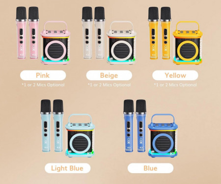 CADC14 - Set Sistem Mini Karaoke si 2 Mini Microfoane, Jucarii copii, Cadou pentru Craciun, Petreceri in familie - Bej - Img 3