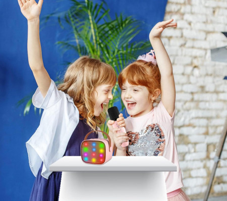 CADC3 - Set Sistem Mini Karaoke si 2 Mini Microfoane, Jucarii copii, Cadou pentru Craciun, Petreceri in familie - Roz - Img 2
