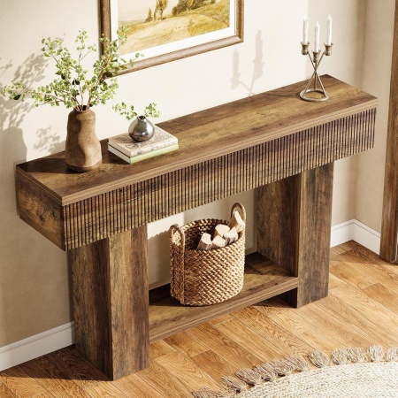 MAM30 - Masa Consola, 140 cm, masuta hol cu Front Riflat, living, dining, dormitor - Maro - Img 3