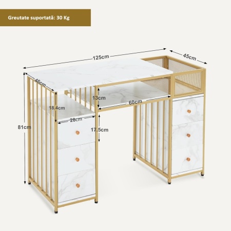 MANIAU205 - Masuta manichiura, birou, 125 cm, masa cosmetica pentru salon - Alb / Negru - Auriu - Img 9