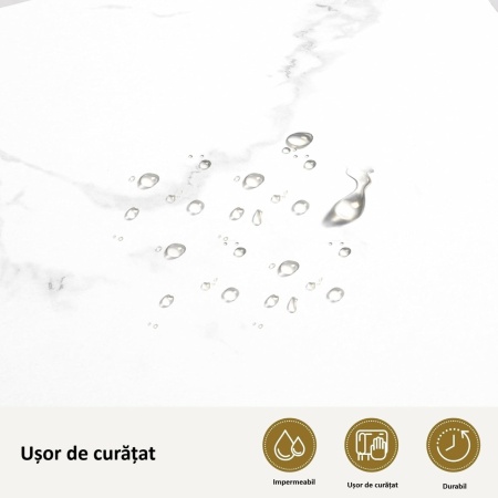 MANIAU208 - Masuta manichiura, 112 cm, cu Aspirator Incorporat cu 2 Saci, 3x Prize, masa cosmetica - Alb cu Imitatie de marmura - Auriu - Img 2