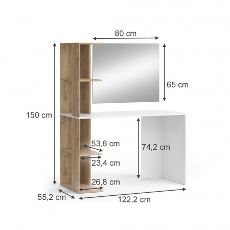 Masuta machiaj cu Oglinda LED, Set Masa toaleta 122 cm, Alb, masuta cosmetica, vanity - SEA477 - Img 3